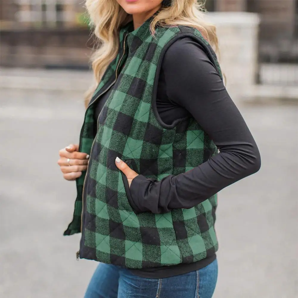 2019 Новый Modis женский клетчатый жилет размера плюс с высоким воротом без рукавов