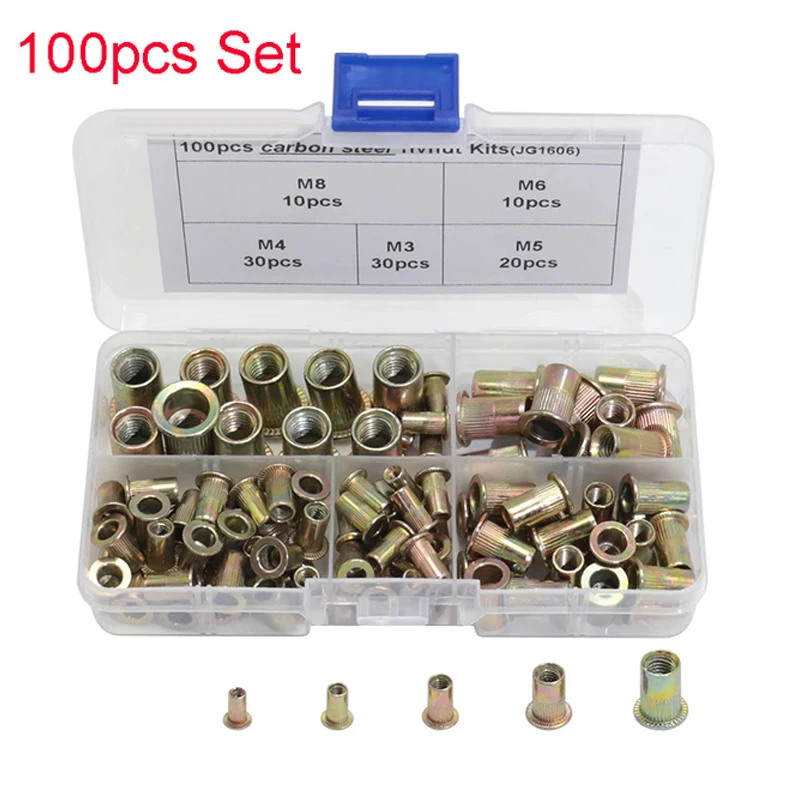 Набор гаек 300 100 шт. заклепки с резьбой оцинкованные многоразмерные втулки набор
