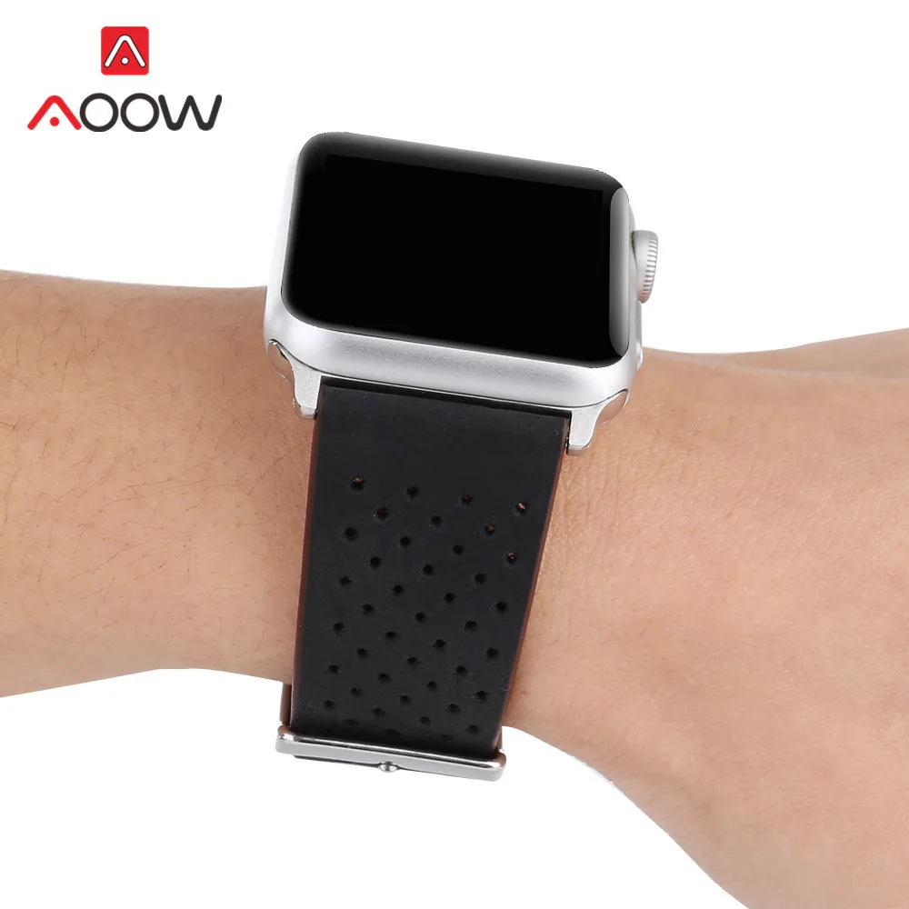 Ремешок для часов из натуральной кожи для Apple Watch, 38 мм, 42 мм, дышащий ремешок для мужчин и женщин, ремешок для iwatch 1, 2, 3, 4