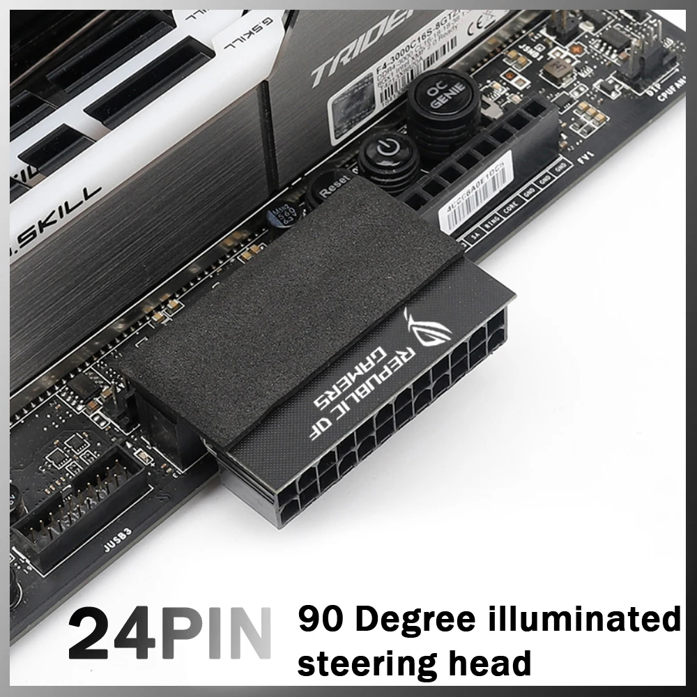 

24Pin Multi-brand Luminous Steering Head Computer Motherboard ATX Power Supply 24P Turn 90 Degree Connector Steering