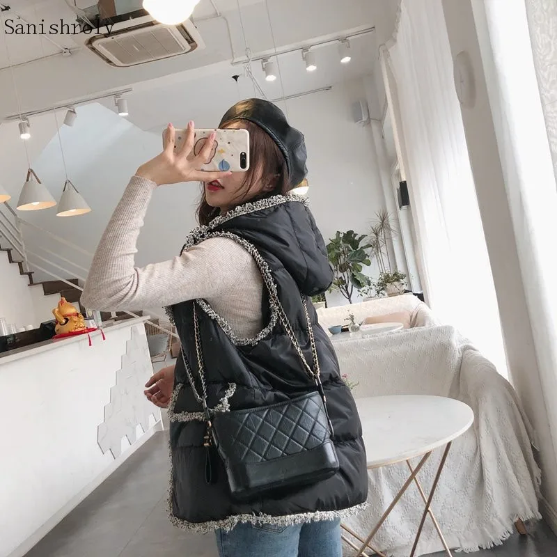 Зимние женские без рукавов с капюшоном пальто средней длины светильник 90% жилет