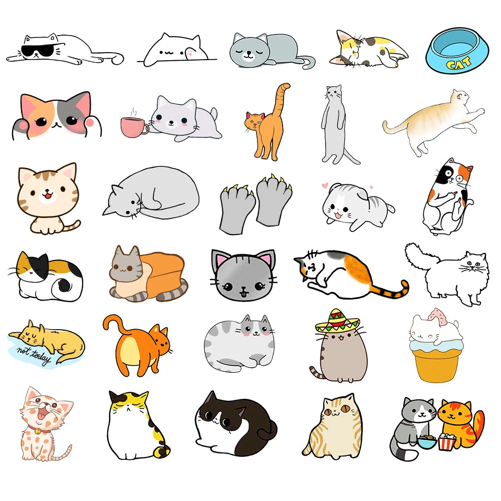 

50pcs/slot cute kitten cartoon stickers computer notebook mobile phone water cup stickers waterproof wholesale custom