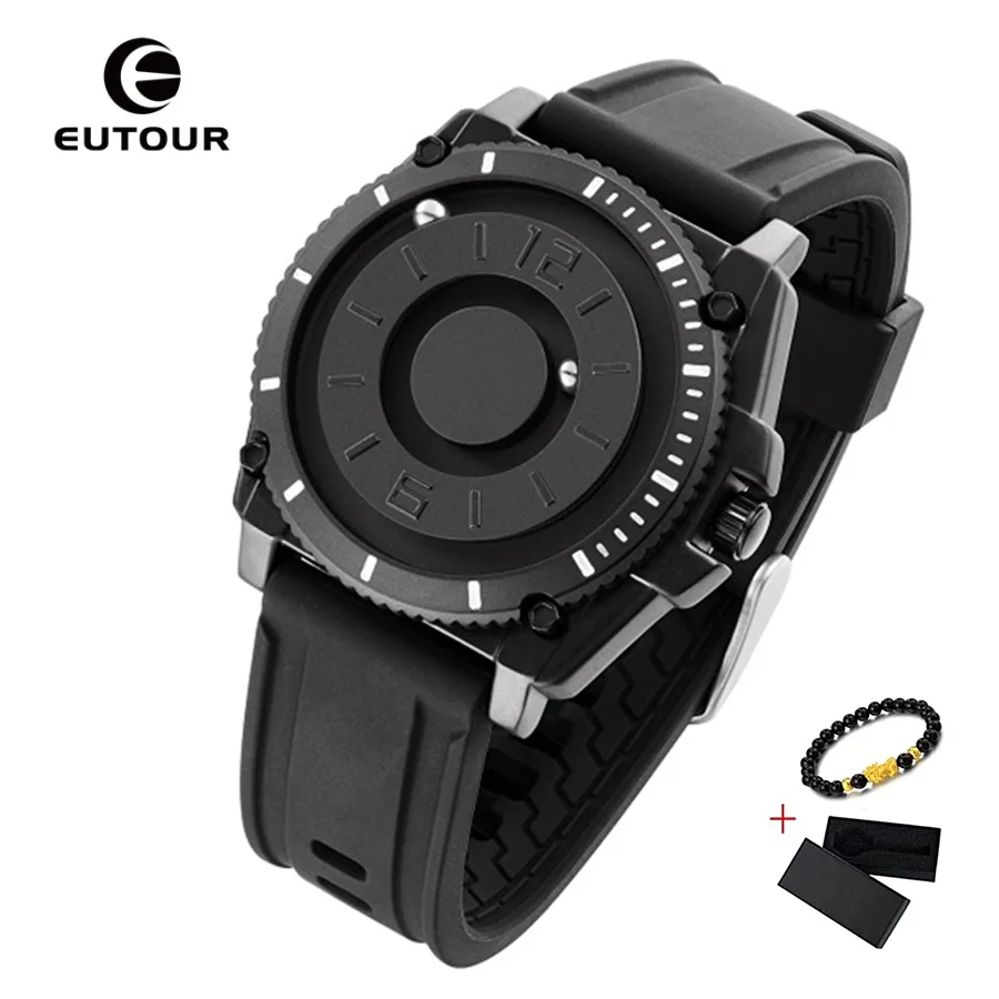 Bola à Prova Dropshipping Eutour Preto Magnético Relógio Masculino Moda Silicone Relógios Quartzo Ímã Dwaterproof Água Esporte Masculinos 2021