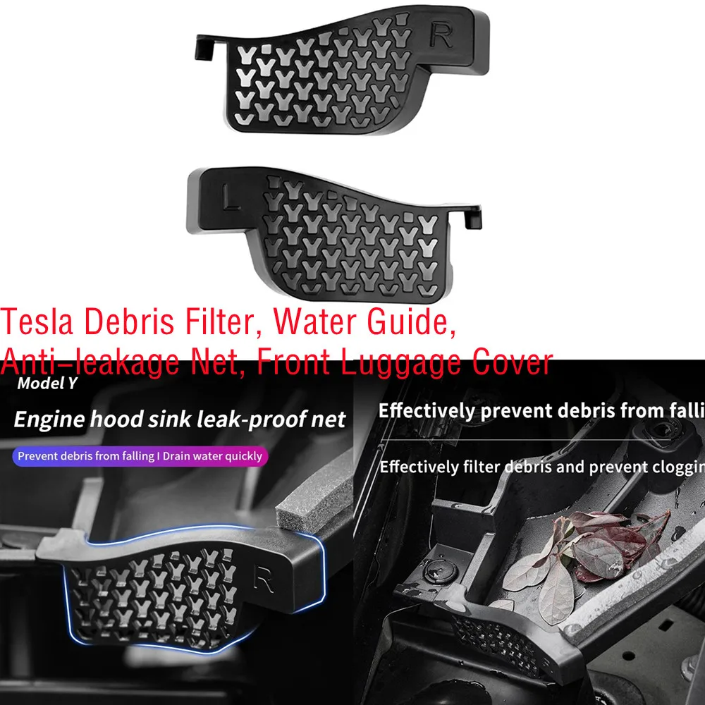 

2pcs Debris Filter For Tesla Model Y Front Trunk Water Guide Groove Channel Filter Convenient For Debris Cleaning Car Accessorry