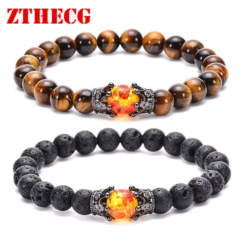 

New Charm Bracelet for Men Fashion Luxury Antique Crown High Quality Natural Tiger Eye Stone Beads Bracelets Jewelry Pulseira