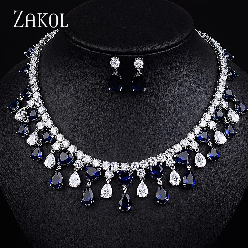 ZAKOL Роскошные висячие серьги из кубического циркония Кулон Ожерелье Набор