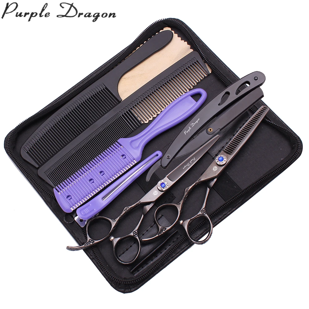 Ножницы для стрижки волос левой рукой 5 &quotфиолетовый дракон черный 440C 8002 #