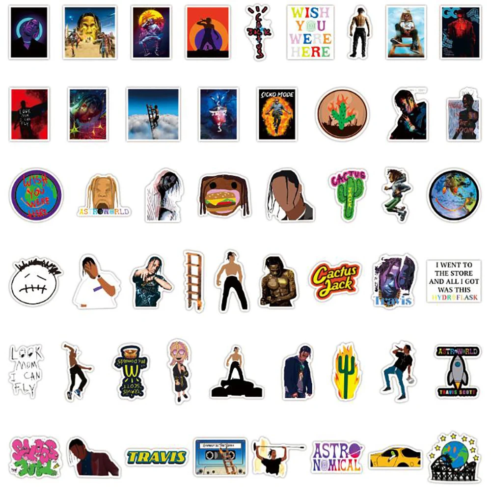 

10/30/50PCS Cool Rapper Travis Scott Stickers Graffiti DIY Motorcycle Luggage Guitar Skateboard Waterproof Sticker Decal for Kid
