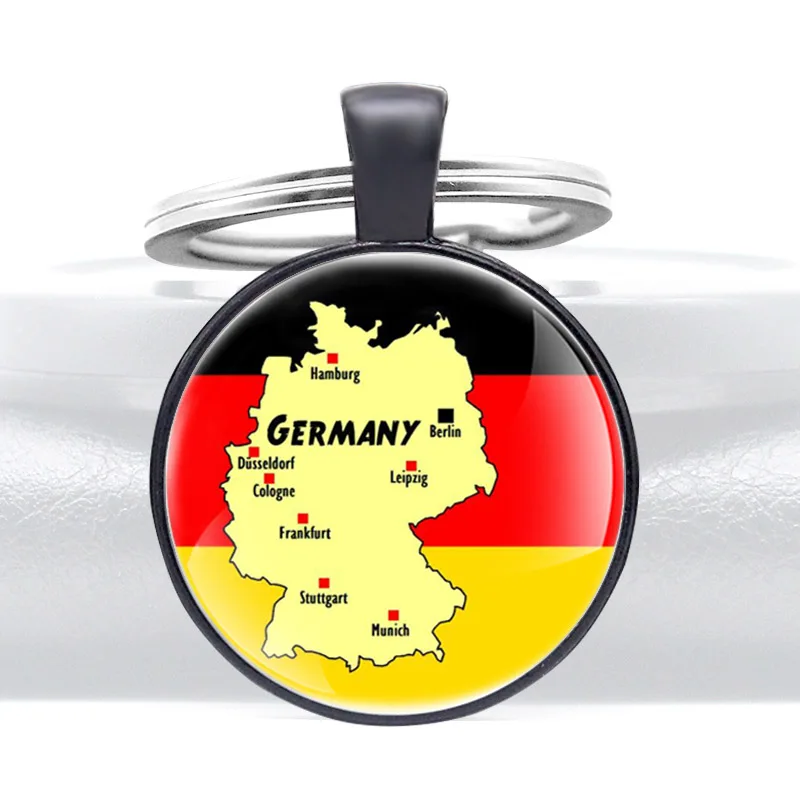 

The German Flag And Germany Map Pattern Black Color Glass Dome Classic Keychains Men Women Keyring Jewelry Gifts