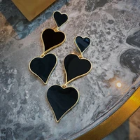 ins style vintage black heart pendant womens earrings geometric creative fashion kpop aesthetic jewelry for women cool gifts
