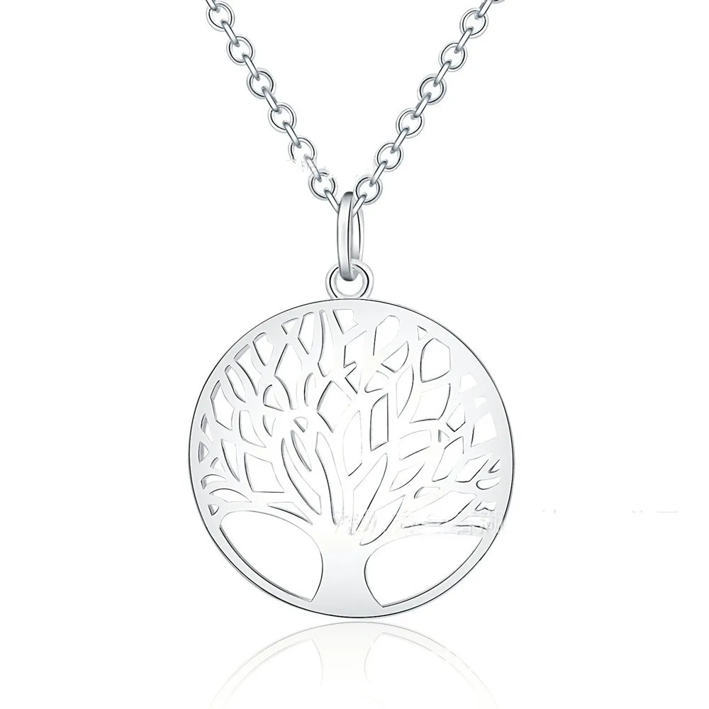

925 Sterling Silver Fashion Hollow Tree of Life Necklace Round Pendant Jewelry 18/20/22/24 Inch Women's Party Wedding Jewelry