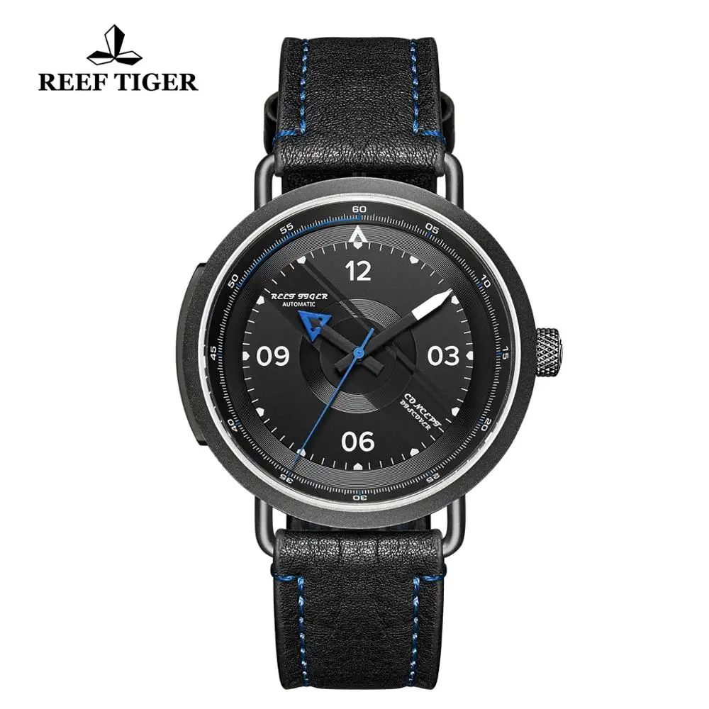 

2020 Reef Tiger/RT New Simple Design Watch Men Leather Strap PVD Waterproof Military Automatic Mechanical Watches Clock RGA9055