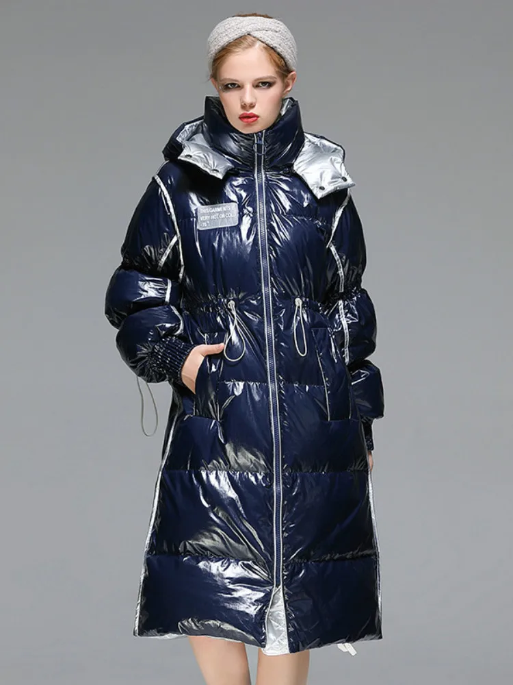 

New Glossy White Duck Down Jacket Women Long Autumn and Winter Coat Clothes