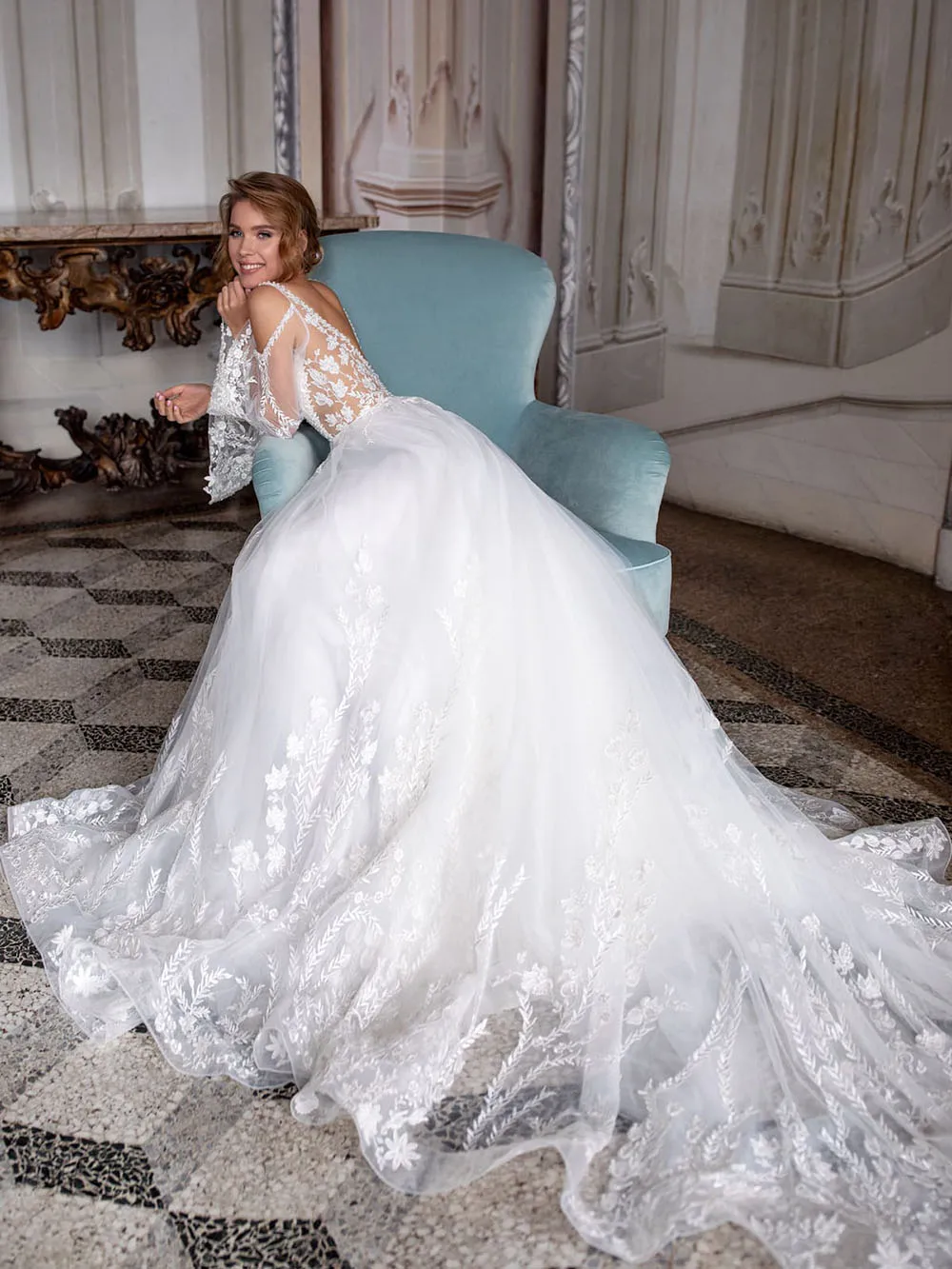 Fashion A-line Lantern Long Sleeve Wedding Dresses Lace Applique Boho Illusion Back Noivas Sposa Suknia Robe De Mariee