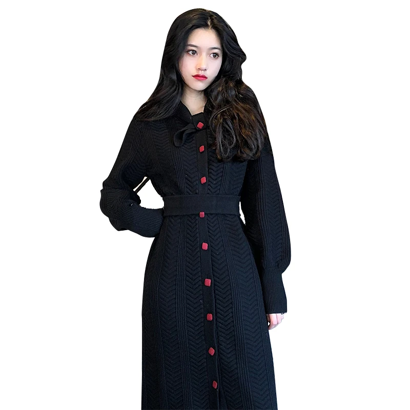 2019 осенне зимнее вязаное платье винтажное корейское модное сексуальное с v