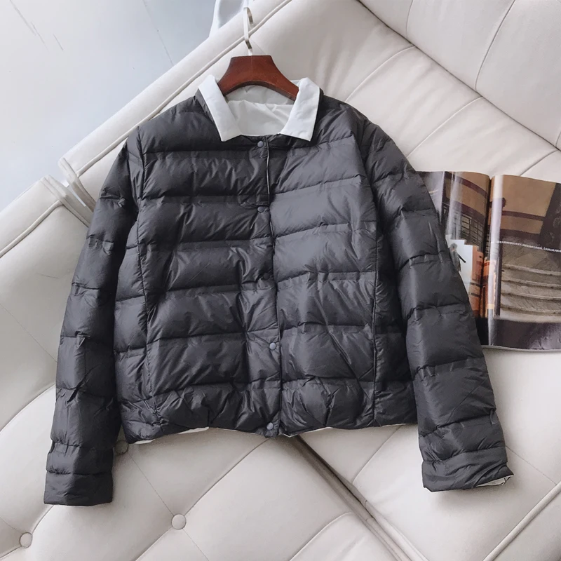 Новинка 2020 двухсторонний женский пуховик ультра светильник на белом утином пуху