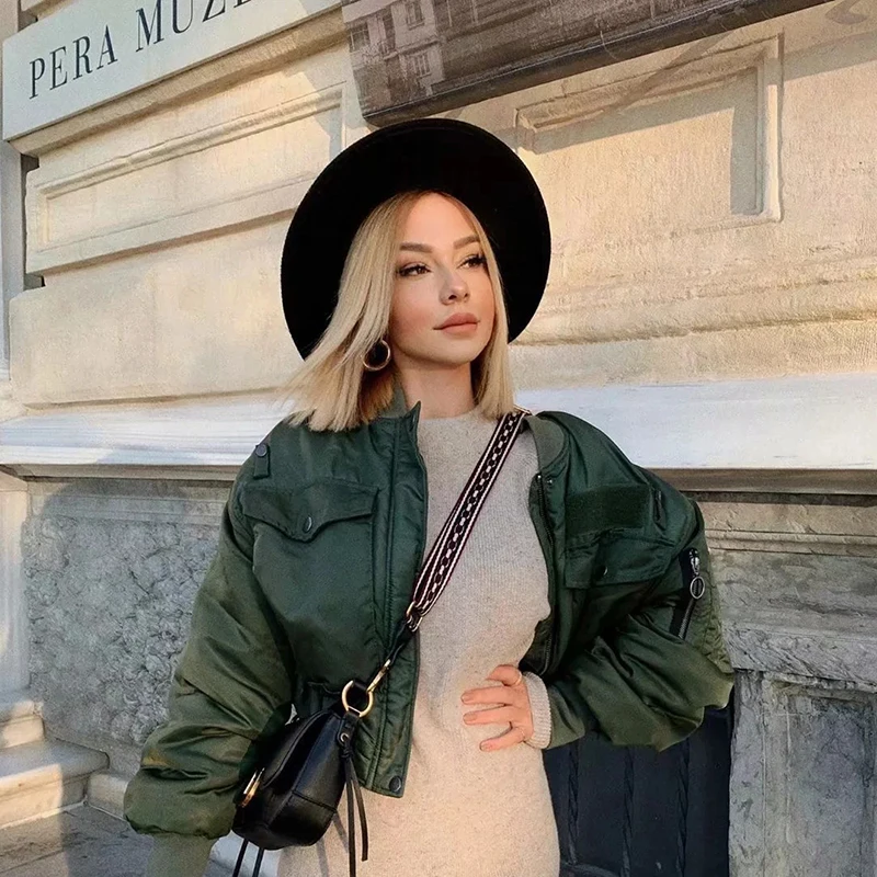 

Куртка-пилот Y2k короткая в стиле милитари, Модный хлопковый кардиган в стиле милитари на молнии с воротником и карманами, Осень-зима