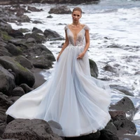 v neck beach wedding dresses 2021 lace appliques a line sleeveless sexy backless bridal gowns with sweep train vestido de novia