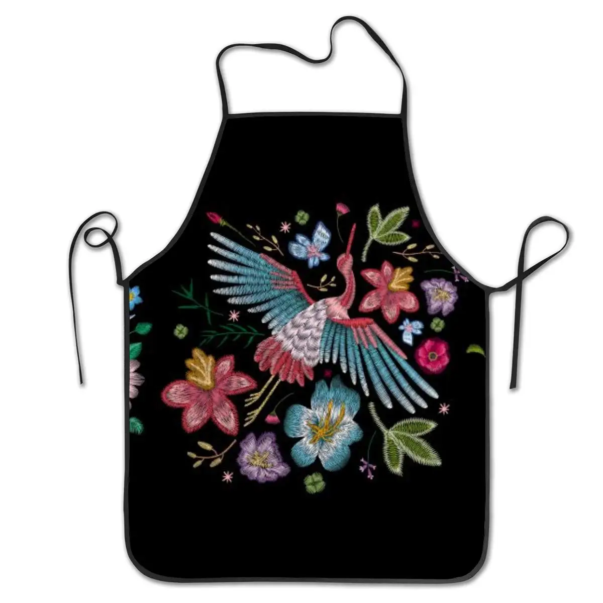 

Crane Bird, Flowers Embroidery Cooking Kitchen Baking Gardening Haircut Cute Apron Funny Bib Aprons for Women Men Chef