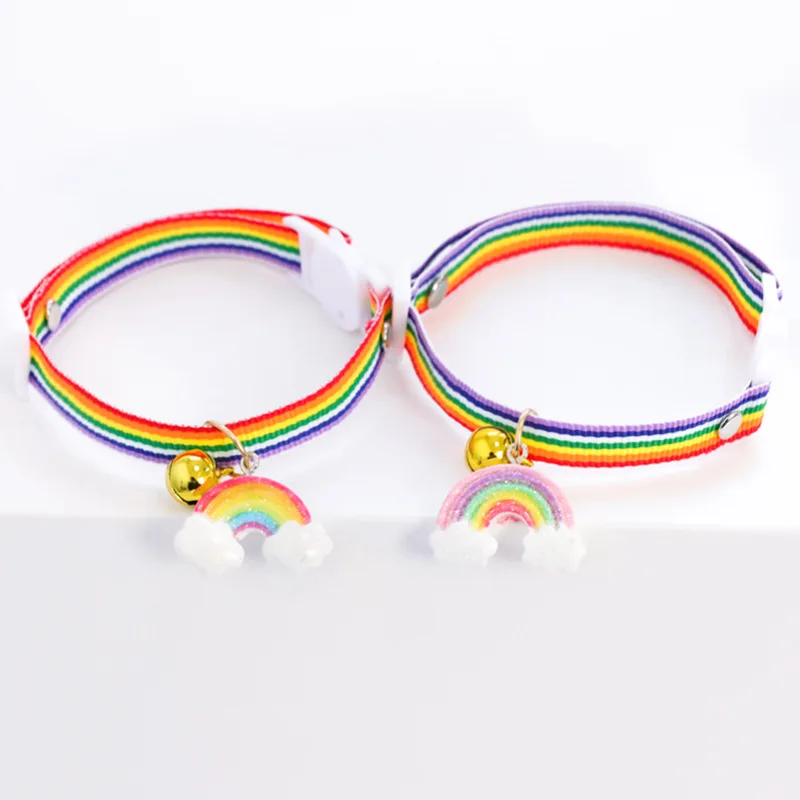 Colorful Adjustable Cat Colar Nylon Rainbow Pendant  Bell Pet Dog Puppy Necklace Original Wholesale Kitten Collar 1PCS Free Ship