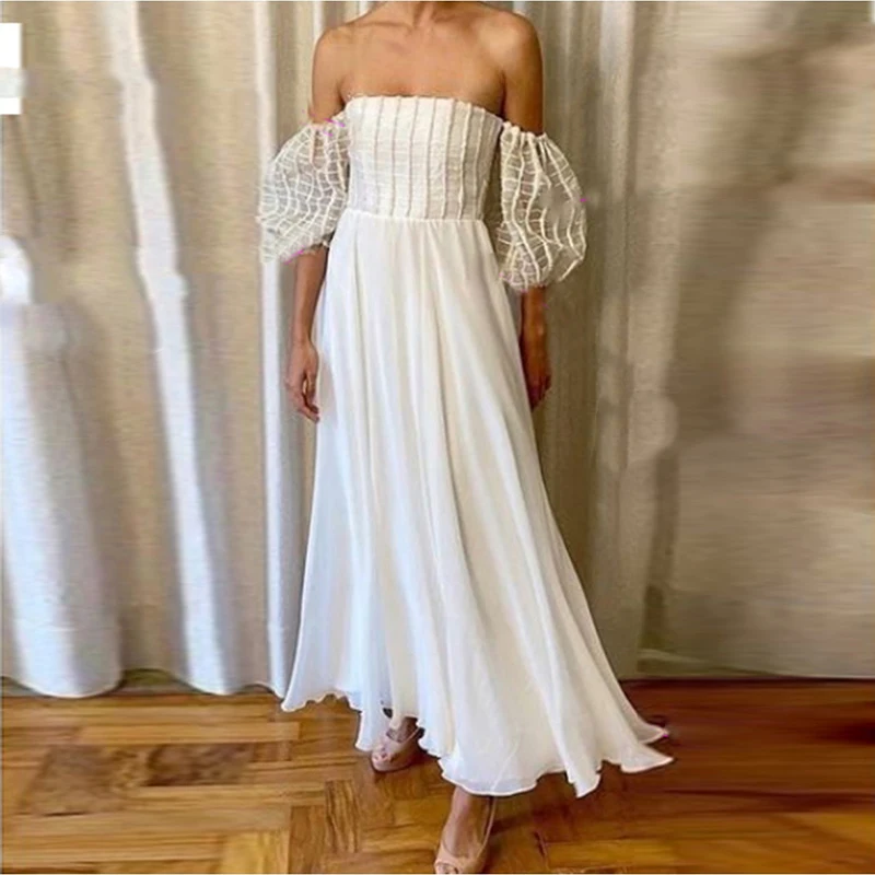 

Sexy Off Shoulder White Dresses Gothic Harajuku High Waist Dress Summer Midi A-line Solid White Casual Dresses Vestidos
