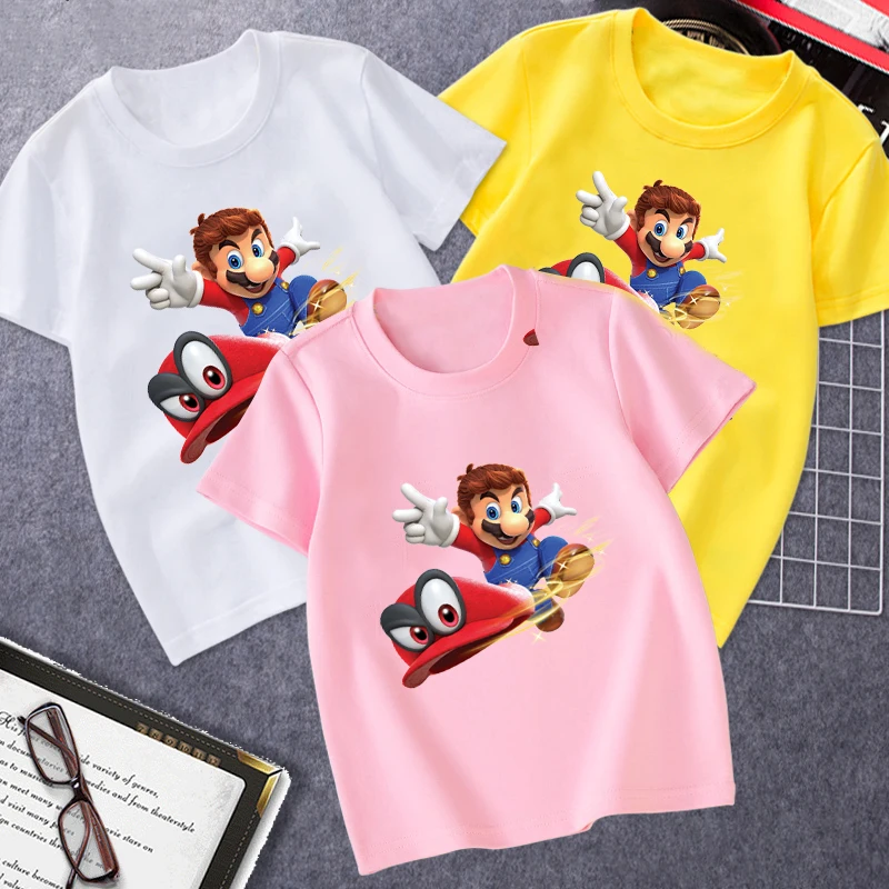 

2021 New Girls T-shirts Boys Clothes Summer Tshirt Super Mario Round Neck Shirt Girls Clothes Football Shirt Children's Clothing
