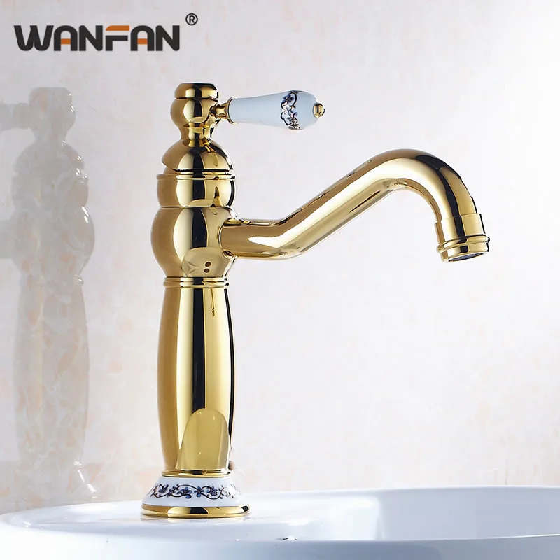 

Смесители для раковины позолоченный латунный кран для ванной комнаты белый смеситель кран с одной ручкой горячий и холодный умывальник ...