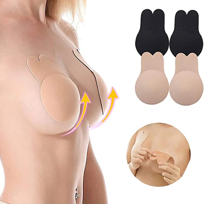 

Cute Rabbit Bras For Women's Self Adhesive Silicone Push Up Strapless Invisible Bra Waterproof Breast Lift Tape Sticky Bra Pads