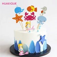 12pcslot birthday cake toppers fish sea star shape cupcake topper sea animal theme party supplies baby shower cake decors