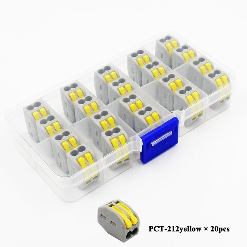 PCT-212YL 20pcs box Провод СОЕДИНИТЕЛЬ НАБОР коробка Универсальный компактный клеммный блок освещение провода разъем для 3 комнаты Гибридный быстрый разъем - Цвет: PCT-212YL 20pcs box