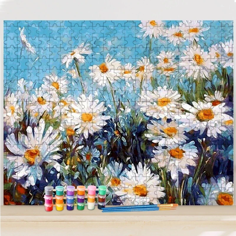 GATYZTORY Daisy DIY Painting By Numbers Jigsaw Puzzle Daisy Canvas Drawing For Adult Flower Handpainted Gift Home Wall Art