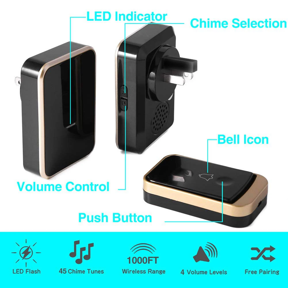 Водонепроницаемый беспроводной дверной звонок 300 м умный для домашней