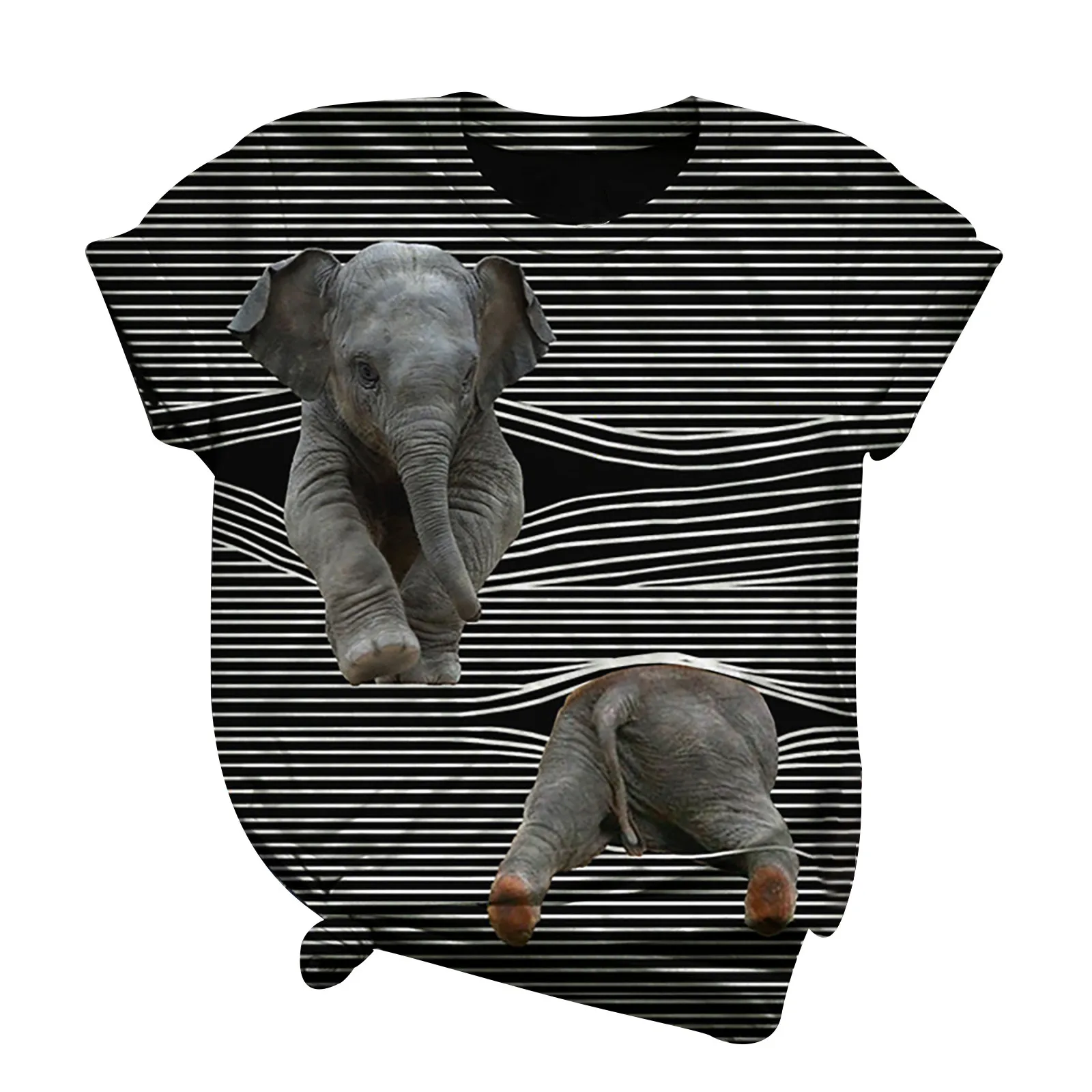 

Harajuku Woman Tshirts Fashion Women O-Neck Short Sleeve 3D Elephant Print Striped Top T-Shirt Femme T-shirts Mujer Camisetas#Q