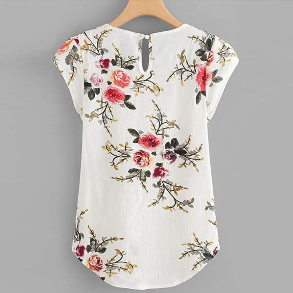 Blouse Women Floral Print Ladies O-Neck Summer Tops For 2020 Blouses Short Sleeve Shirt Blusas Femininas Clothing #615 | Женская одежда