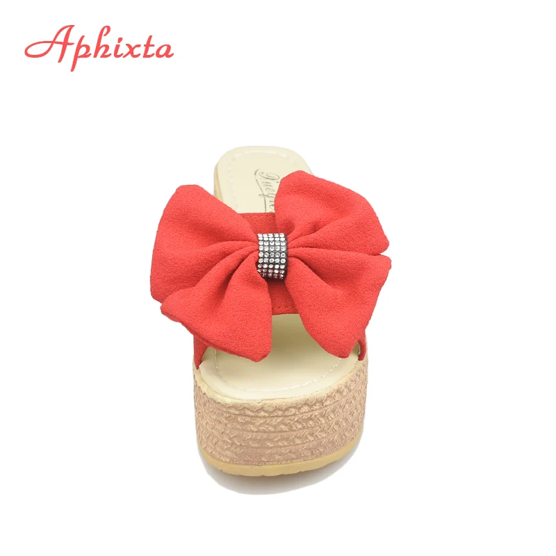 Шлепанцы Aphixta женские на платформе 9 см пляжные сандалии танкетке с бантом