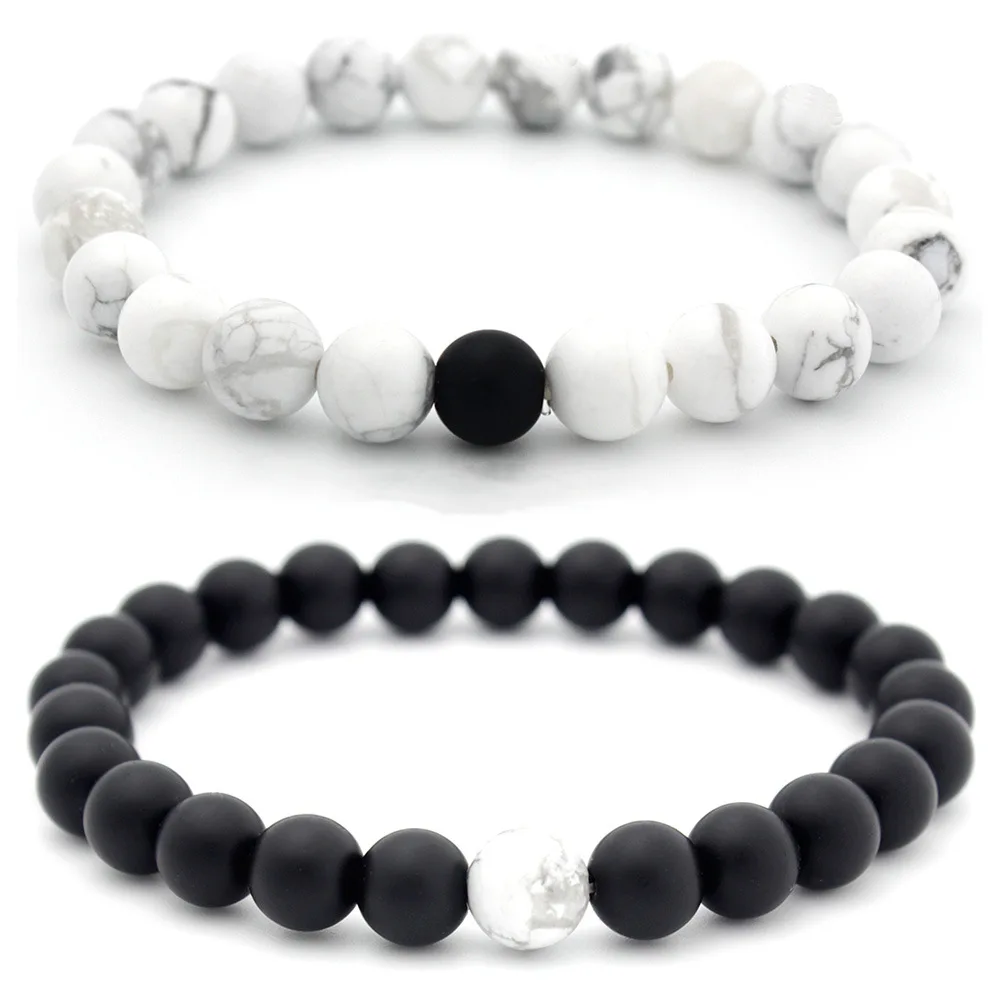 

European And American Temperament Trend 8mm Dumb Black Matte White Turquoise Couple Bracelet