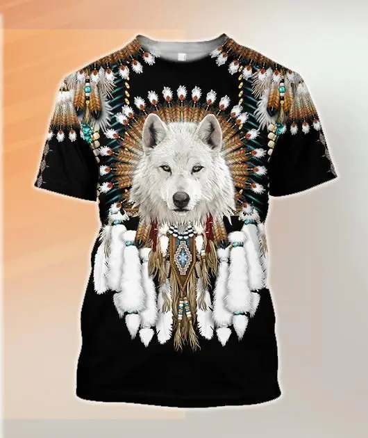 

Native Indian Wolf 3D Printed men t shirt Harajuku Fashion Short sleeve shirt summer streetwear Unisex tshirt tops LK-55