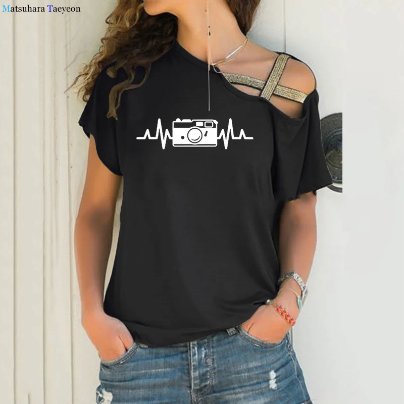 

Heartbeat Of Camera T Shirts Women New Summer Short Sleeve Cotton Fashion Photographer T-shirts Funny Woman Tee Tops