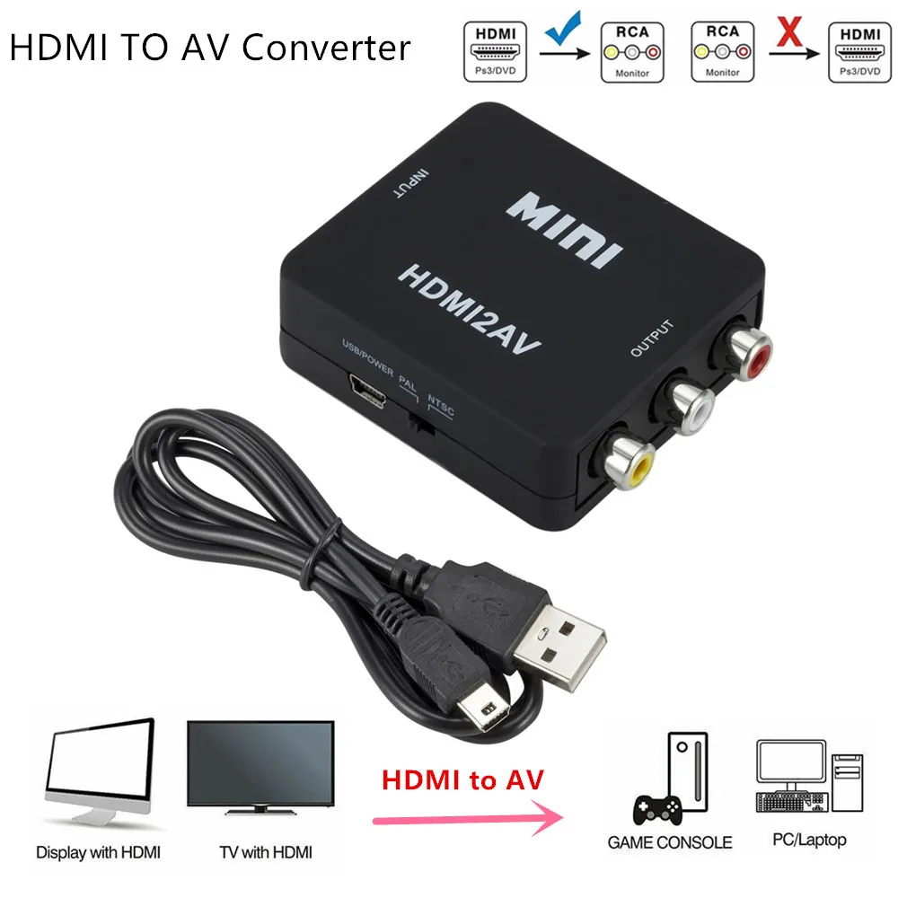HDMI-совместимый с AV RCA CVSB L/R видео 1080P скалер конвертер HD композитный адаптер HDMI2AV