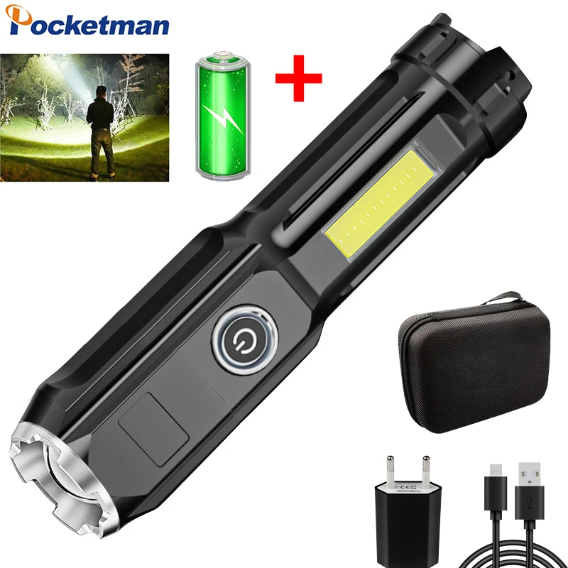 

60000LM Ultra Bright LED Flashlight USB Rechargeable Flashlights Waterproof Torch Pocket Hand Light Magnetic Tail Flashlight