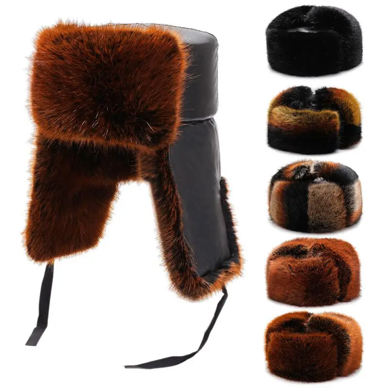 Унисекс зимняя шапка-бомбер из искусственной кожи утолщенная плюшевая уличная