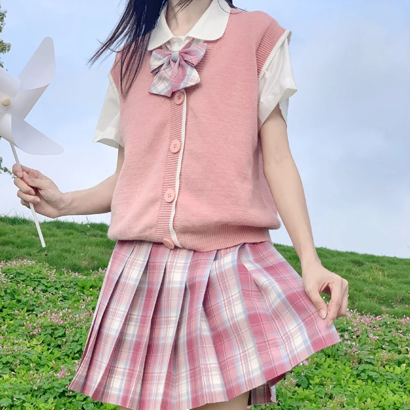 

[Little Red] Girl's Summer High Waist Pleated Skirts Plaid Skirts Women Elegant JK Uniforms Girl School Dress Student Cloths