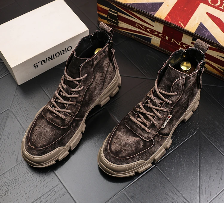 New Arrival Men Retro Fashion Casual Ankle Boots Autumn Winter High Top Zipper Retro Sneakers Male Youth Trending Shoes