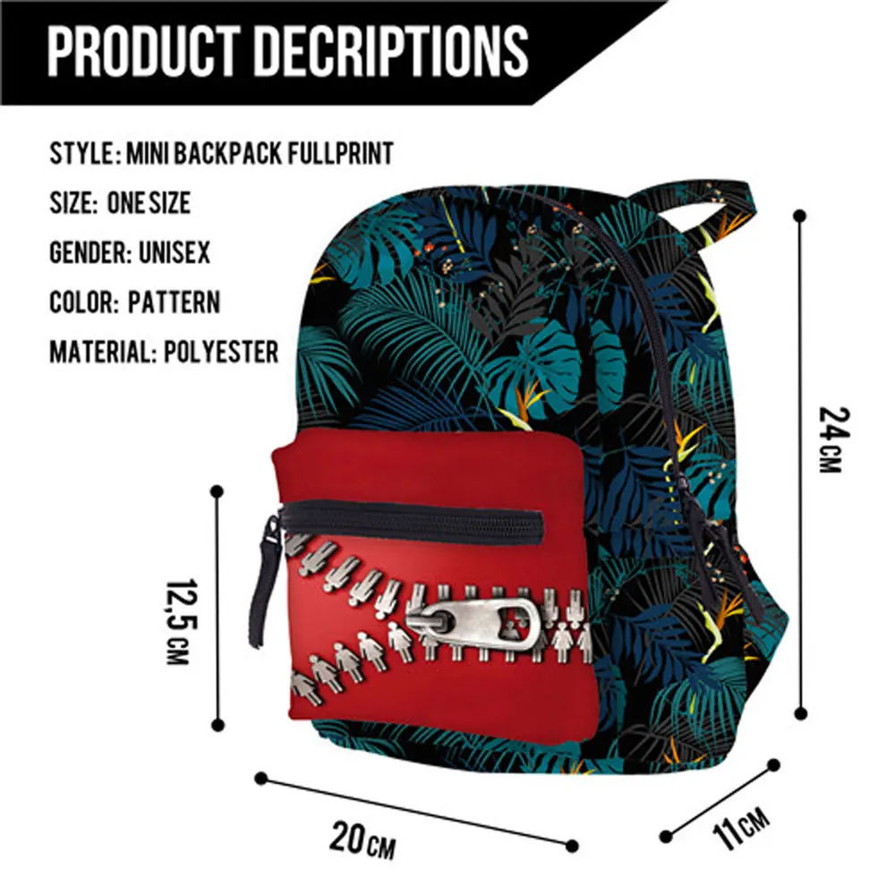 Fashion Mini Backpack For Teens Zipper Print Women Backpack For Girl And Boy School Bag For Children Kawaii Bag