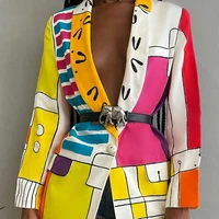 women blazer shawl lapel long sleeve abstract graffiti color fashion sexy slim loose tops 2021 no belt