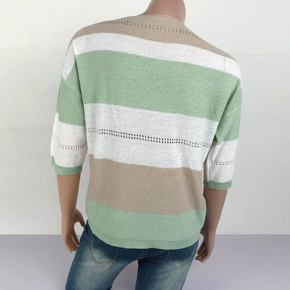 

HOT SALESNew Arrival Women Casual Long Sleeve Stripes Color Block Hollow Out Knitwear Blouse Sweater