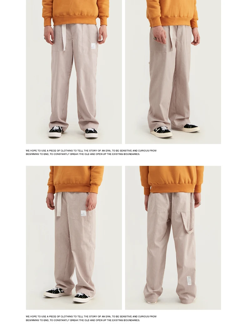 INFLATION Men Casual Pants Winter Streetwear Old Fashion Stripe Pants Straight Elastic Waist Casual Stripe Men Pants 93421W