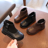 girls casual shoes round toe kids fashion shoes spring autumn princess sock shoes korean back zip children solid black shoes new