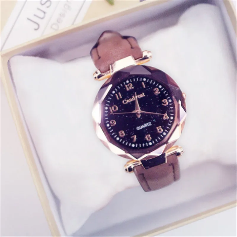 brown no bracelet Женские модные часы Лидер продаж дешевые звездное небо женские часы-браслет повседневные кожаные кварцевые наручные часы Часы Relogio Feminino - Цвет: brown no bracelet