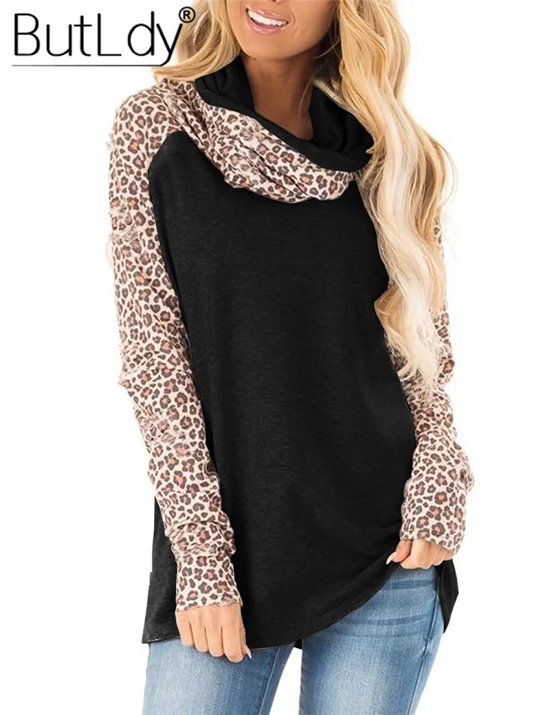 Шарф воротник леопардовая футболка Женская водолазка сшивание пуловеры женская